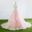 Herlig Prinsesse Kjæreste Uten Ermer Rødmende Rosa Organza Brudekjoler 2017 Appliques Blonder Buste Domstol Tog