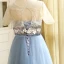 Chic / Beautiful Sky Blue Plus Size Evening Dresses  2018 A-Line / Princess U-Neck Tulle Appliques Backless Beading Evening Party Prom Dresses