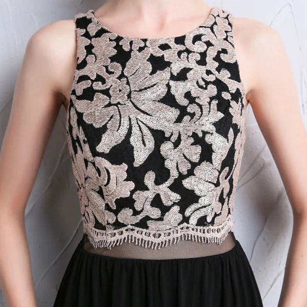 Modern / Fashion Black Evening Dresses  2018 A-Line / Princess U-Neck Beading Pierced Sequins Evening Party Formal Dresses