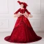 Vintage / Retro Red Puffy Ball Gown Prom Dresses 2018 Chapel Train Tulle U-Neck Lace-up Beading Flower Sequins Prom Formal Dresses