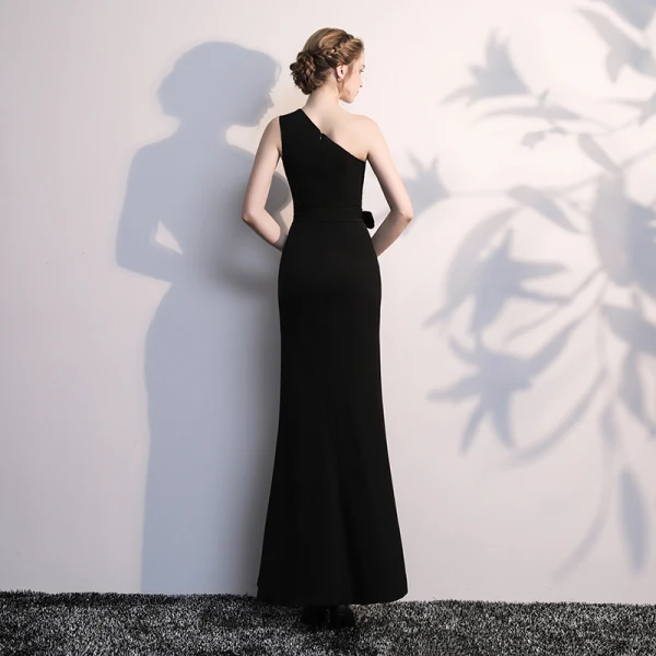 Modern / Fashion Black Evening Dresses 2017 Trumpet / Mermaid One-Shoulder Backless Beading Polyester Evening Party Formal Dresses