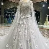 Luxury / Gorgeous 2017 Grey Crossed Straps Crystal Lace Strappy Organza U-Neck Casual Church Cocktail Party Evening Party Hall Sleeveless A-Line / Princess Evening Dresses