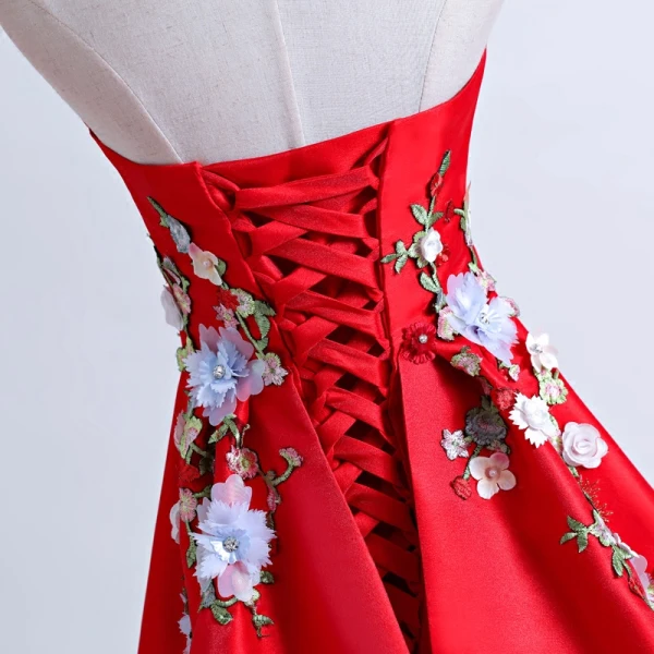 Chinese style Red Chapel Train Evening Dresses 2018 Trumpet / Mermaid Charmeuse Appliques Backless Halter Evening Party Formal Dresses