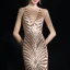 Modern / Fashion Champagne Court Train Evening Dresses  2018 V-Neck Trumpet / Mermaid Zipper Up Backless Beading Sequins Polyester Evening Party Formal Dresses