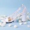 Schön Weiß Strand Büro Perlenstickerei Kristall Perle Sandalen Damen 2018