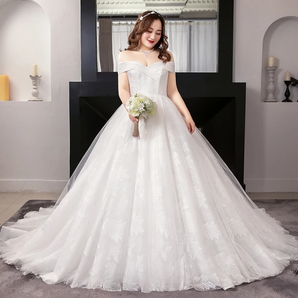 Unique Blanche Robe Boule Robe De Mariée 2019 Appliques Dos Nu Dentelle Tulle Bustier Chapel Train Mariage