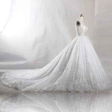Scintillantes Bling Bling Blanche Chapel Train Mariage 2018 U Cou Tulle Glitter Perlage Cristal Paillettes Robe Boule Robe De Mariée
