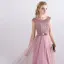Affordable Bridesmaid Dresses 2017 A-Line / Princess Short Sleeve Backless Pearl Tulle Sash Floor-Length / Long Wedding Party Dresses