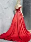 Simple Rouge Robe De Soirée 2017 Princesse De l'épaule Dos Nu Volants Satin Faux Diamant Robe De Ceremonie Chapel Train