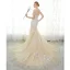 Romantique Champagne Robe De Mariée 2017 Trompette / Sirène 3/4 Manches Appliques En Dentelle Fleur Perlage Cristal Volants Tribunal Train