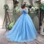 Cinderella Prom Dresses 2017 Off-The-Shoulder Short Sleeve Beading Rhinestone Butterfly Sweep Train Glitter Organza Ball Gown Formal Dresses