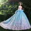Étourdissant Robe De Mariée 2017 Encolure Dégagée Manches Courtes Dos Nu Appliques Rougissant Rose Fleur Organza Volants Robe Boule Chapel Train