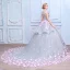 Stunning Amazing / Unique Wedding Dresses 2017 Scoop Neck Sleeveless Appliques Bow Lace Blushing Pink Flower Grey Organza Ball Gown Prom Dresses Chapel Train