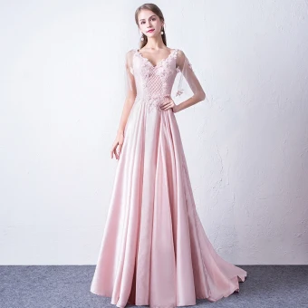 Chic Beautiful Candy Pink Evening Dresses 2017 A Line Princess V Neck Tulle Appliques Backless Beading Evening Party Formal Dresses