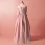 Classique Élégant Rougissant Rose 2018 Grande Taille Robe De Soirée Princesse Bustier En Dentelle Tulle Bretelles croisées Appliques Dos Nu Été 1/2 Manches Soirée Robe De Ceremonie