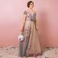 Flower Fairy Ocean Blue Plus Size Prom Dresses 2018 A-Line / Princess Tulle V-Neck Backless Printing Prom Spring Evening Party Evening Dresses