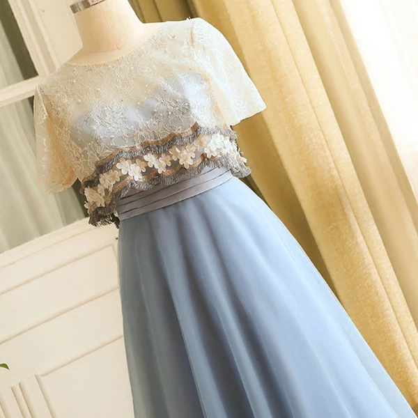 Chic Beautiful Sky Blue Plus Size Evening Dresses 2018 A-Line Princess U-Neck Tulle
