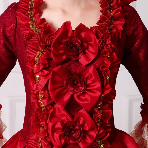Vintage / Retro Red Puffy Ball Gown Prom Dresses 2018 Chapel Train Tulle U-Neck Lace-up Beading Flower Sequins Prom Formal Dresses