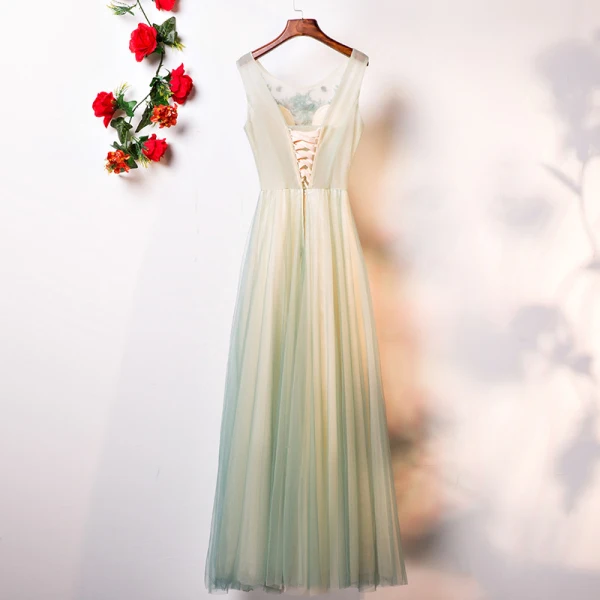Chic / Beautiful Floor-Length / Long Pool Blue Evening Dresses  2018 A-Line / Princess Tulle U-Neck Lace-up Appliques Backless Evening Party Formal Dresses