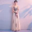 Amazing / Unique Beige Floor-Length / Long Evening Dresses  2018 A-Line / Princess U-Neck Tulle Backless Beading Pearl Sequins Evening Party Formal Dresses