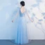 Chic / Beautiful Sky Blue Floor-Length / Long Evening Dresses  2018 A-Line / Princess V-Neck Tulle Appliques Backless Beading Pearl Pierced Evening Party Formal Dresses