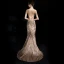 Modern / Fashion Champagne Court Train Evening Dresses  2018 V-Neck Trumpet / Mermaid Zipper Up Backless Beading Sequins Polyester Evening Party Formal Dresses
