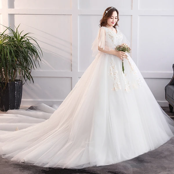 Schöne Weiß Übergröße Brautkleider / Hochzeitskleider 2019 A Linie Tülle Spitze V-Ausschnitt Applikationen Rückenfreies Kapelle-Schleppe Hochzeit