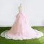 Herlig Prinsesse Kjæreste Uten Ermer Rødmende Rosa Organza Brudekjoler 2017 Appliques Blonder Buste Domstol Tog