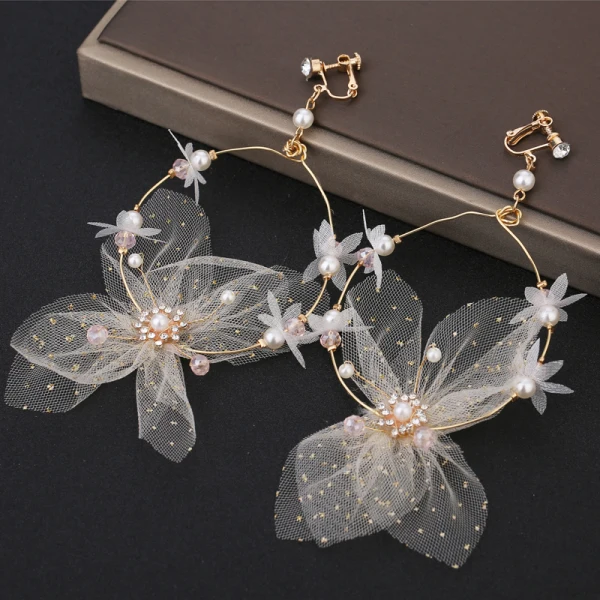 Flower Fairy Cinderella White Earrings Headpieces 2019 Butterfly Flower Wedding Prom Evening Party Handmade Accessories