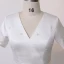 Simple Chic Ivoire Grande Taille Robe De Mariée 2020 V-Cou Princesse Manches Courtes Thé Longueur Fait main Perlage Perle Mariage