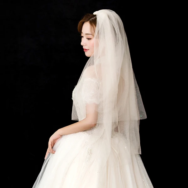 Scintillantes Bling Bling Champagne Voile De Mariée 2020 Courte Tulle Paillettes Mariage Accessorize