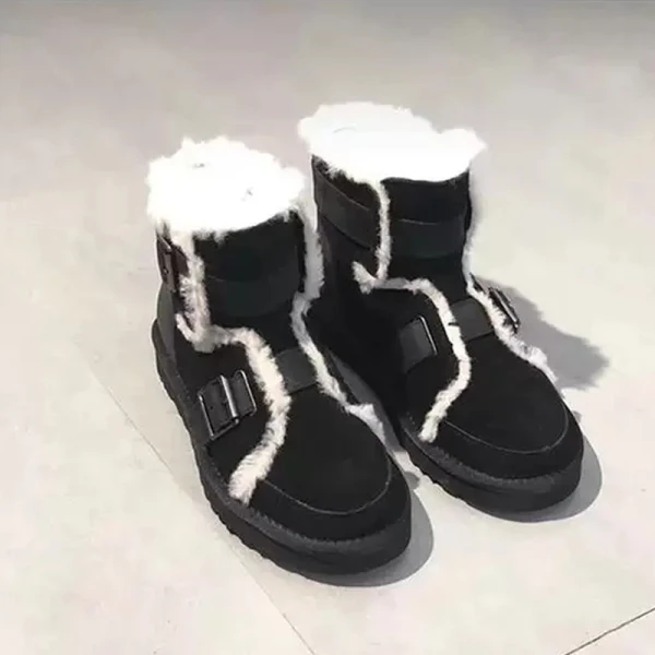 Modern / Fashion Black Snow Boots 2020 Woolen Leather Ankle Suede Winter Flat Round Toe Casual Womens Boots