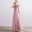 Affordable Bridesmaid Dresses 2017 A-Line / Princess Short Sleeve Backless Pearl Tulle Sash Floor-Length / Long Wedding Party Dresses