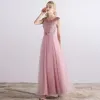 Affordable Bridesmaid Dresses 2017 A-Line / Princess Short Sleeve Backless Pearl Tulle Sash Floor-Length / Long Wedding Party Dresses