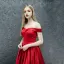 Simple Rouge Robe De Soirée 2017 Princesse De l'épaule Dos Nu Volants Satin Faux Diamant Robe De Ceremonie Chapel Train