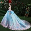 Étourdissant Robe De Mariée 2017 Encolure Dégagée Manches Courtes Dos Nu Appliques Rougissant Rose Fleur Organza Volants Robe Boule Chapel Train