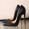 Elegant 2017 10 cm / 4 inch Black Silver Office Leather Silver Summer High Heels Stiletto Heels Pumps