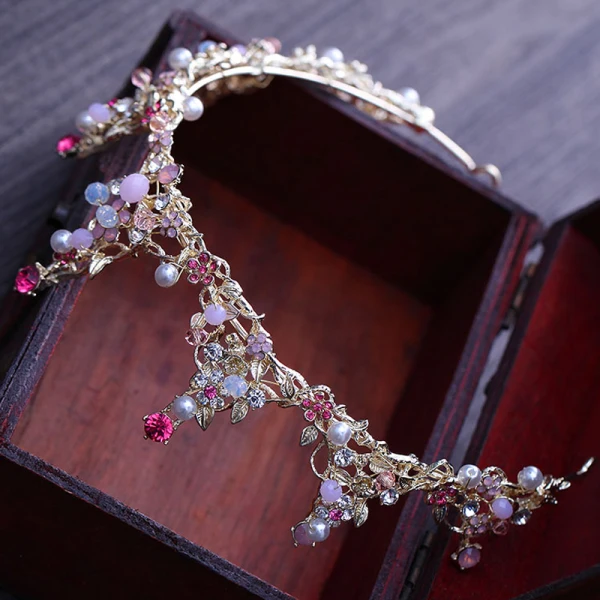 Chic / Beautiful Candy Pink Bridal Jewelry 2017 Metal Beading Crystal Rhinestone Headpieces Wedding Prom Accessories