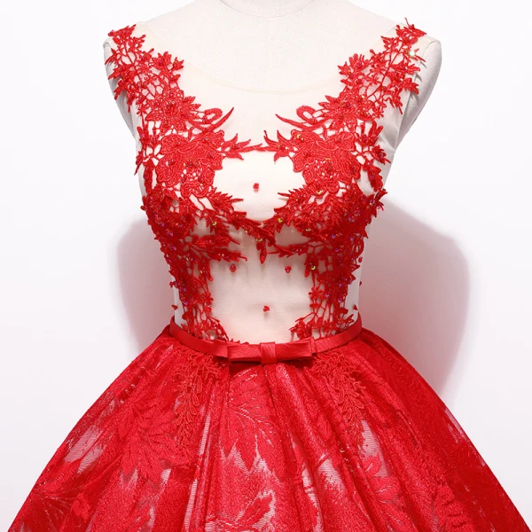 Chic / Beautiful Red Prom Dresses 2018 Ball Gown Tulle V-Neck Embroidered Appliques Backless Prom Formal Dresses