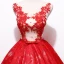 Chic / Beautiful Red Prom Dresses 2018 Ball Gown Tulle V-Neck Embroidered Appliques Backless Prom Formal Dresses