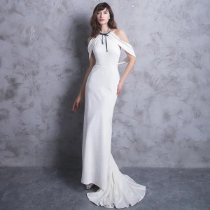 Klassieke Elegante Witte Avondjurken 2018 Trompet Zeemeermin Houder Ruglooze Avond Gelegenheid Jurken