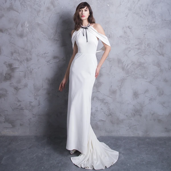 Classic Elegant White Evening Dresses 2018 Trumpet / Mermaid Halter Backless Evening Party Formal Dresses