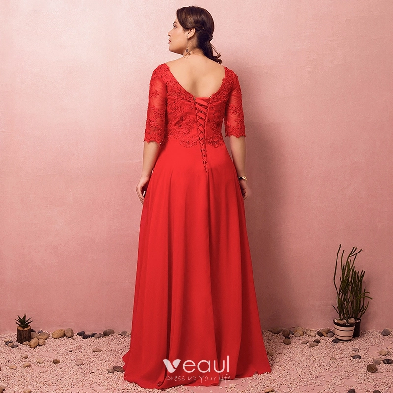Luxury Gorgeous Red Plus Size Evening Dresses 2018 A Line Princess Lace up V Neck Tulle Appliques Backless Beading Rhinestone Evening Party Prom Dresses