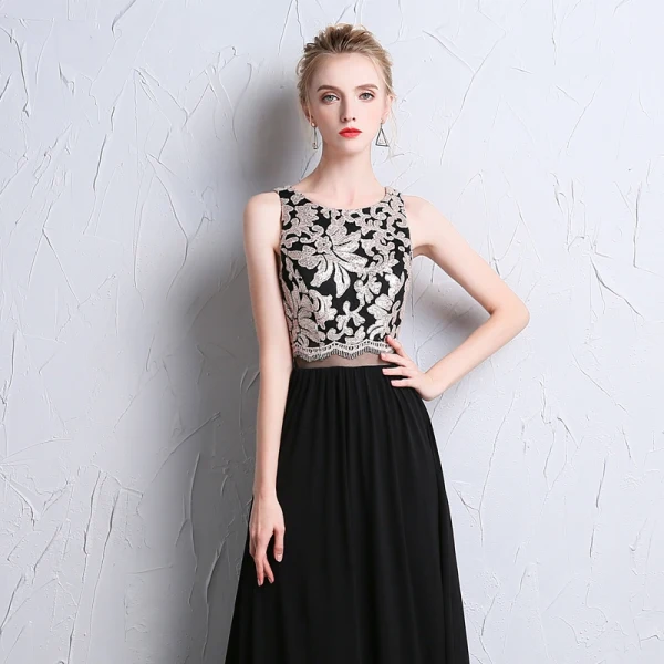 Modern / Fashion Black Evening Dresses  2018 A-Line / Princess U-Neck Beading Pierced Sequins Evening Party Formal Dresses