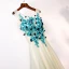Chic / Beautiful Floor-Length / Long Pool Blue Evening Dresses  2018 A-Line / Princess Tulle U-Neck Lace-up Appliques Backless Evening Party Formal Dresses