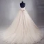 Modest / Simple Champagne Chapel Train Wedding 2018 Tulle Ball Gown Puffy Strapless Sleeveless Wedding Dresses