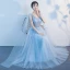 Chic / Beautiful Sky Blue Floor-Length / Long Evening Dresses  2018 A-Line / Princess V-Neck Tulle Appliques Backless Beading Pearl Pierced Evening Party Formal Dresses