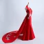 Chinese style Red Chapel Train Evening Dresses  2018 Trumpet / Mermaid Charmeuse Appliques Backless Halter Evening Party Formal Dresses