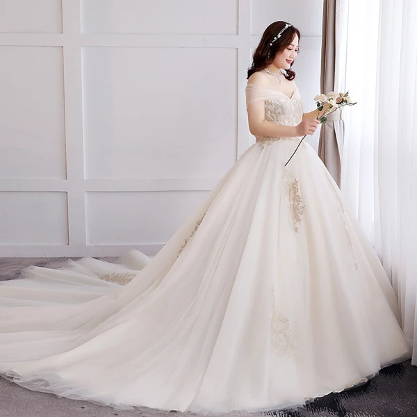 Charmant Sexy Blanche Robe Boule Grande Taille Robe De Mariée 2019 Dentelle Appliques Dos Nu Tulle Bustier Chapel Train Mariage