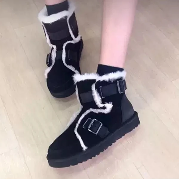Modern / Fashion Black Snow Boots 2020 Woolen Leather Ankle Suede Winter Flat Round Toe Casual Womens Boots